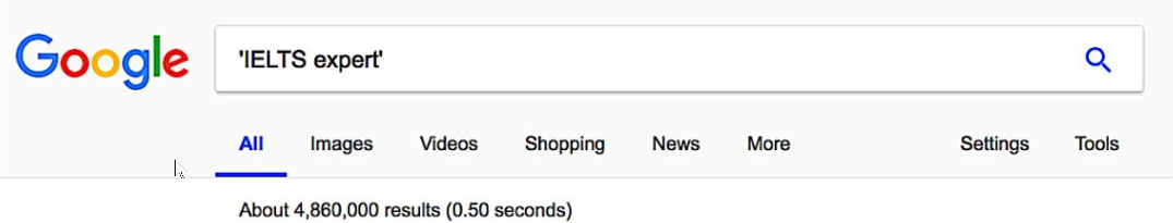Google search results for IELTS expert (2013)